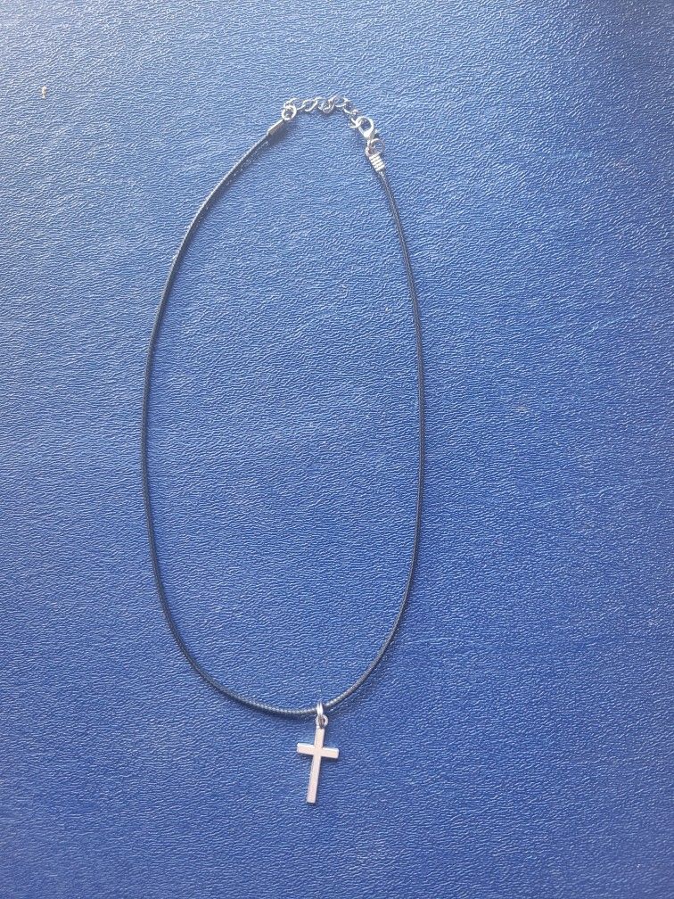 18 Inch Genuine Leather Cord Stainless Steel Cross Necklace