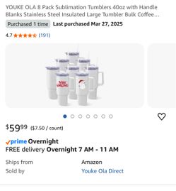 8 Pack 40oz Stainless Steel Sublimation Tumblers with Handle