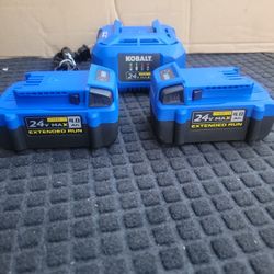 KOBALT 24-VOLT 4 AH BATTERIES AND CHARGER 