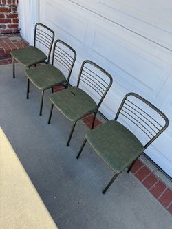 4 Mid Century Gate Fold Folding Chairs Green Vintage Cosco