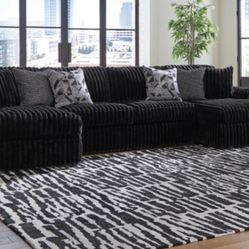 New Ashley Brand Black Corduroy Super Comfy Double Chaise Sectional Sofa Couch *Other Sizes Available* 