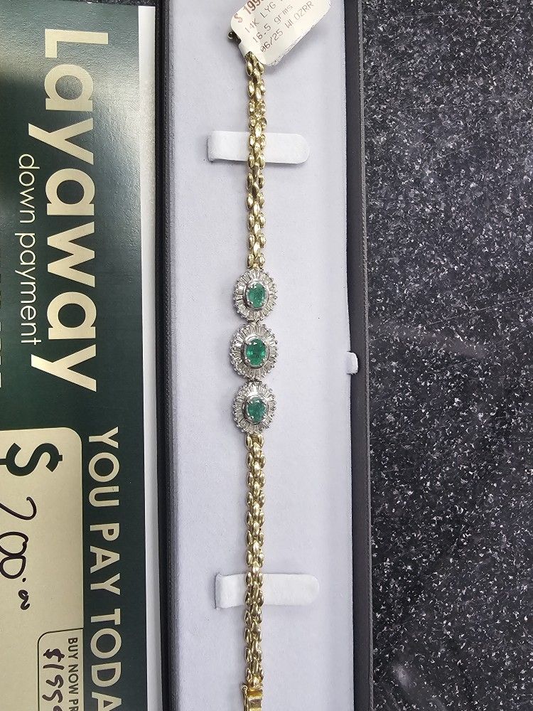 14kt YG Diamond/Emerald Tennis Bracelet. (C-2) 7", 1.50ct. ASK FOR RYAN. #4(contact info removed)-03