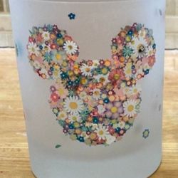 Disney Mickey Mouse Icon Frosted Drinking Glass Cup Daisies Floral/Flowers
