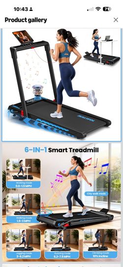 New in box! Treadmill with Speaker, 6-in-1 7.5MPH Foldable Treadmill for Home with App Compatible, Walking Pad with 10% Incline, LED Display, 3.0HP Br