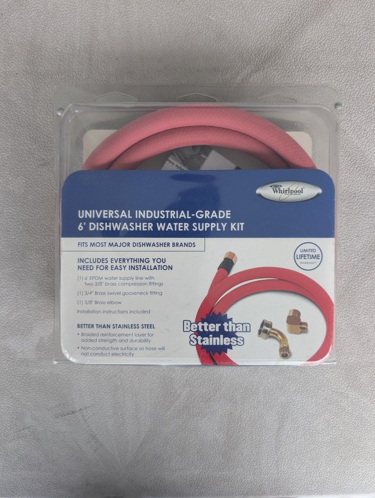 Whirlpool W10278627RC Universal Industrial-Grade 6’ Dishwasher Water Supply Kit