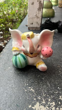 vintage Norcrest baby elephant with balls ceramic planter