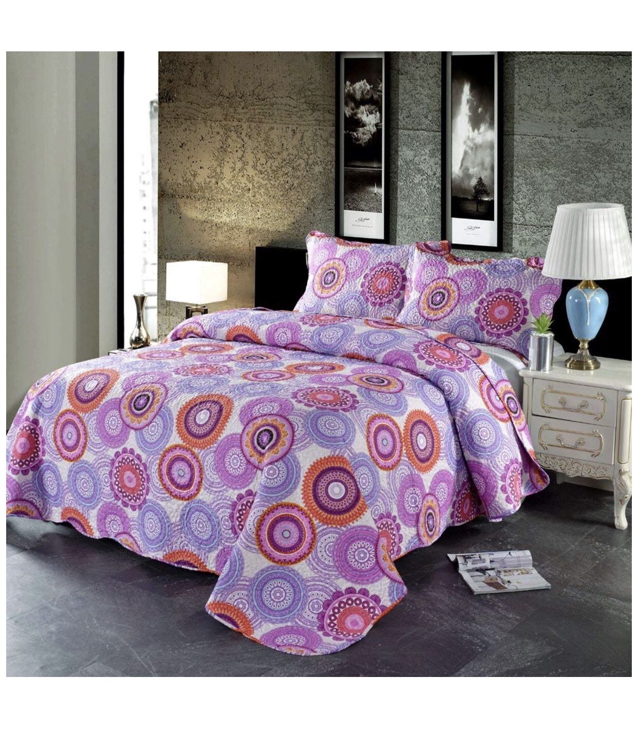 Purple Quilts Queen Size,Country Bedspreads/Coverlets Set,Bohemian Bed Cover All-Season