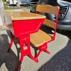 Old Classroom Desk - red, metal and eoof