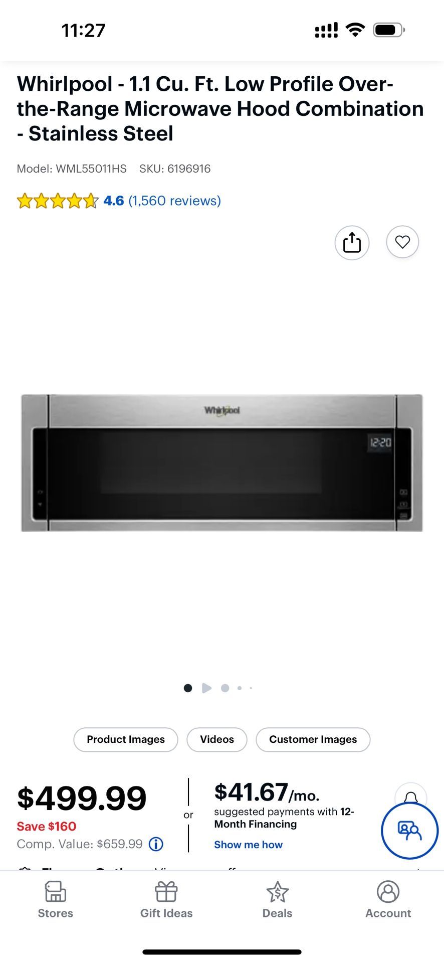 Whirlpool - 1.1 Cu. Ft. Low Profile Over-the-Range Microwave Hood Combination - Stainless Steel