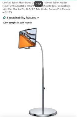 Lamicall Tablet Floor Stand Gooseneck - Swivel Tablet Holder Mount with Adjustable Height & 10.6lb Stable Base, Compatible with iPad Mini Air Pro 12.9