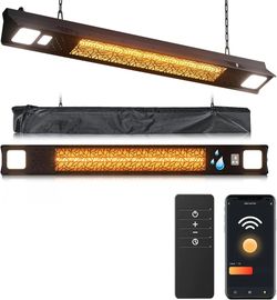 Wall-Mounted Electric Heater Hanging Patio with Light Ceiling Outdoor, 1500W Infrared 9 Heat Levels, 24H Timers, 1s Heating Carbon Fiber Tube Wall Hea