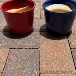 Two Ceramic Candle Holders (Red & Blue)