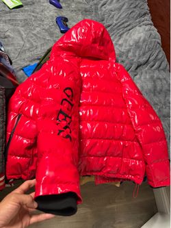 Red Guess Puffer Coat Jacket