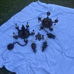 1920’s Brass? 2 Hanging Fixtures 3 Sconce