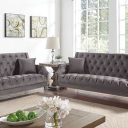 Brand New Gray Tufted Sofa And Love Seat 