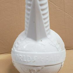 1939 New York World's Fair Milk Glass Globe Bottle Decanter 