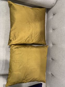 2 satin gold accent pillows 14”x14”
