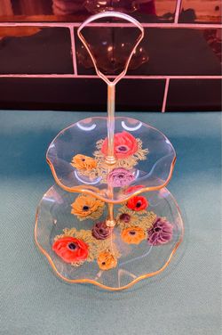 Beautiful Michael Harris, Chance glass company. Two tiered glass tidbit stand