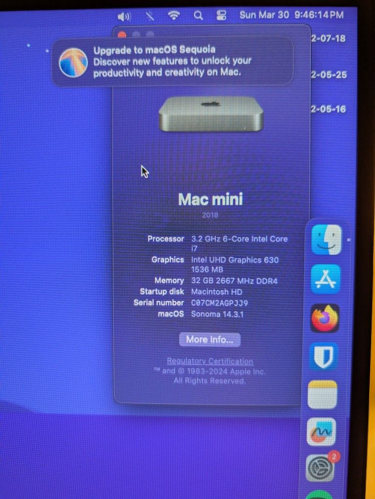 Mac Mini 32Gb Intel i7 500gb SSD