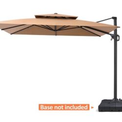10 ft. Square 2-Tier Top 360° Rotation Aluminum Cantilever Tilt Outdoor Patio Umbrella in Tan