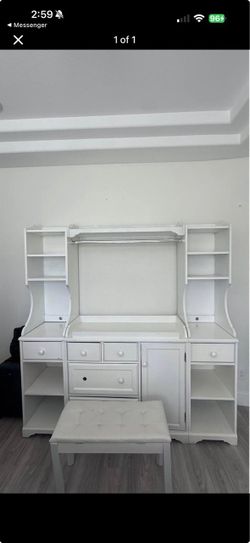 White Vanity baby changing table with hutch and storage