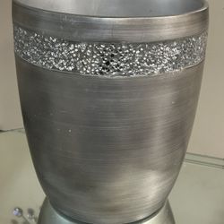 Heavy Silver Crackle Waste Basket 10”