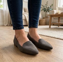 Gray Suede Pointed-Toe Loafers