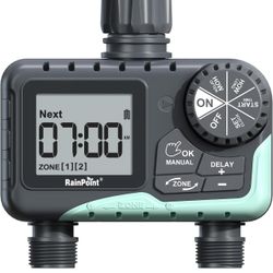 RAINPOINT Water Timer for Garden Hose - 2 Zone Sprinkler Timer with Rain Delay/Manual Watering/Automatic Irrigation for Yard Lawn