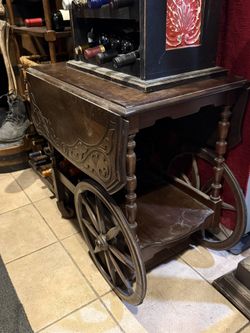 Carved Antique Wheeled Bar/Tea Cart/Table