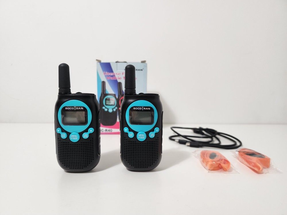 2-Pack Blue Rechargeable Walkie Talkies For Adults Long Range 5 Miles USB Charger 22CH VOX Flashlight LCD FRS Two Ways Radio Walky Talky