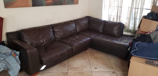 Brown sectional leather couch