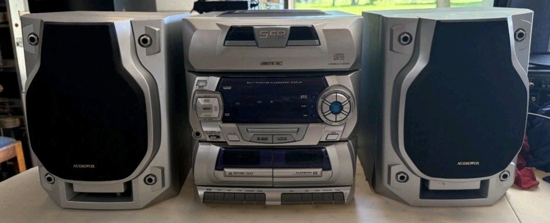 Audiovox cd disc player radio boombox stereo with speakers,

Works great!  