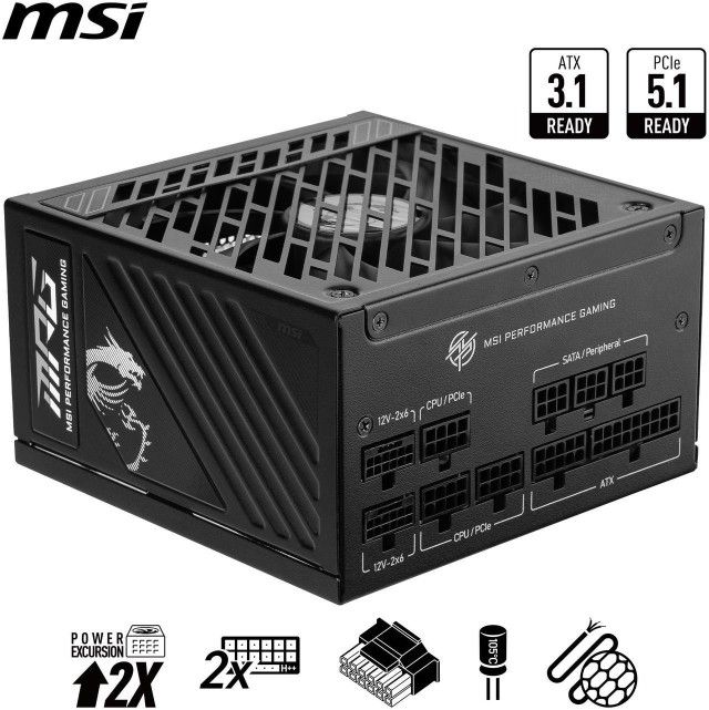 MSI MPG A1000GS PCIE5 1000W Full Modular Gaming Power Supply, 80+ Gold Certified