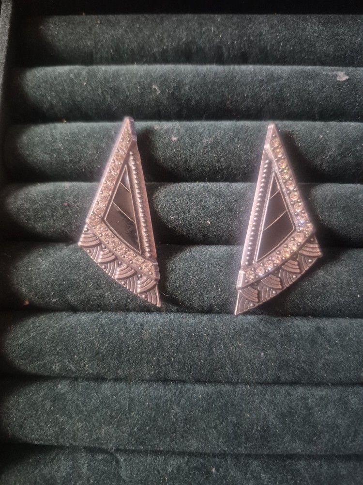Antique Sterling Silver And Enamel, Cubic Zirconia Set Of Earrings