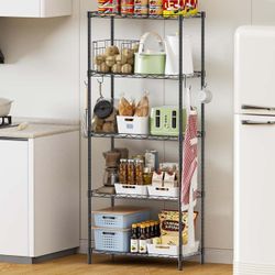 🥨Storage Shelves,21.3" W x 11.8" D x 58.5" H Wire Shelving Unit Loads 550LBS,5-tier Adjustable Metal Utility Shelf,Garage Shelves with Liner and Hook