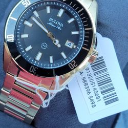 Bulova Marine Star Men's Quartz Black Dial Gold-Tone Watch 98B396