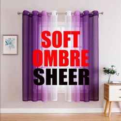 G2000 Sheer Purple and White Ombre Curtains - 63 Inch Length, Light Filtering, Grommet Curtains for Bedroom & Living Room - 2 Panel Set