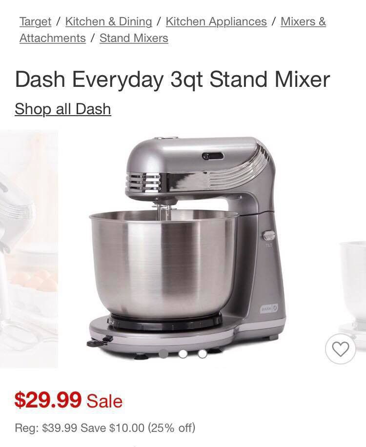Dash Everyday Stand Mixer, White, 6 Speed, 3 Quart Bowl, 250 Watts