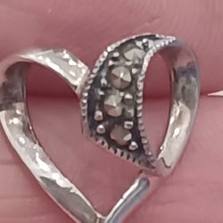 Vtg.Sterling Silver " Heart" Marcasites Pendant