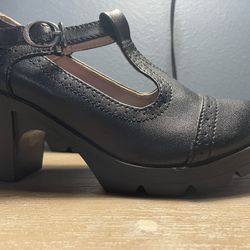 Women's  T-Starp Mary Jane Platform Pumps Buckle Block Heel Black Size 6.5