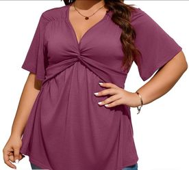 3x Plus Size Purple Twist Knot Top Loose Fit Blouse 