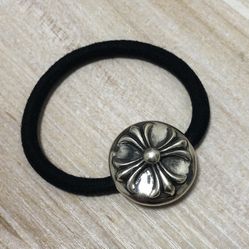 925 Sterling Silver Chrome Hearts Hair Tie - CH Cross Button, Gothic Hair Band, Punk Bracelet