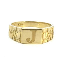 Woman’s Ladies 10k Yellow Gold Nugget J Initial Band Ring Size 9 GP3128110