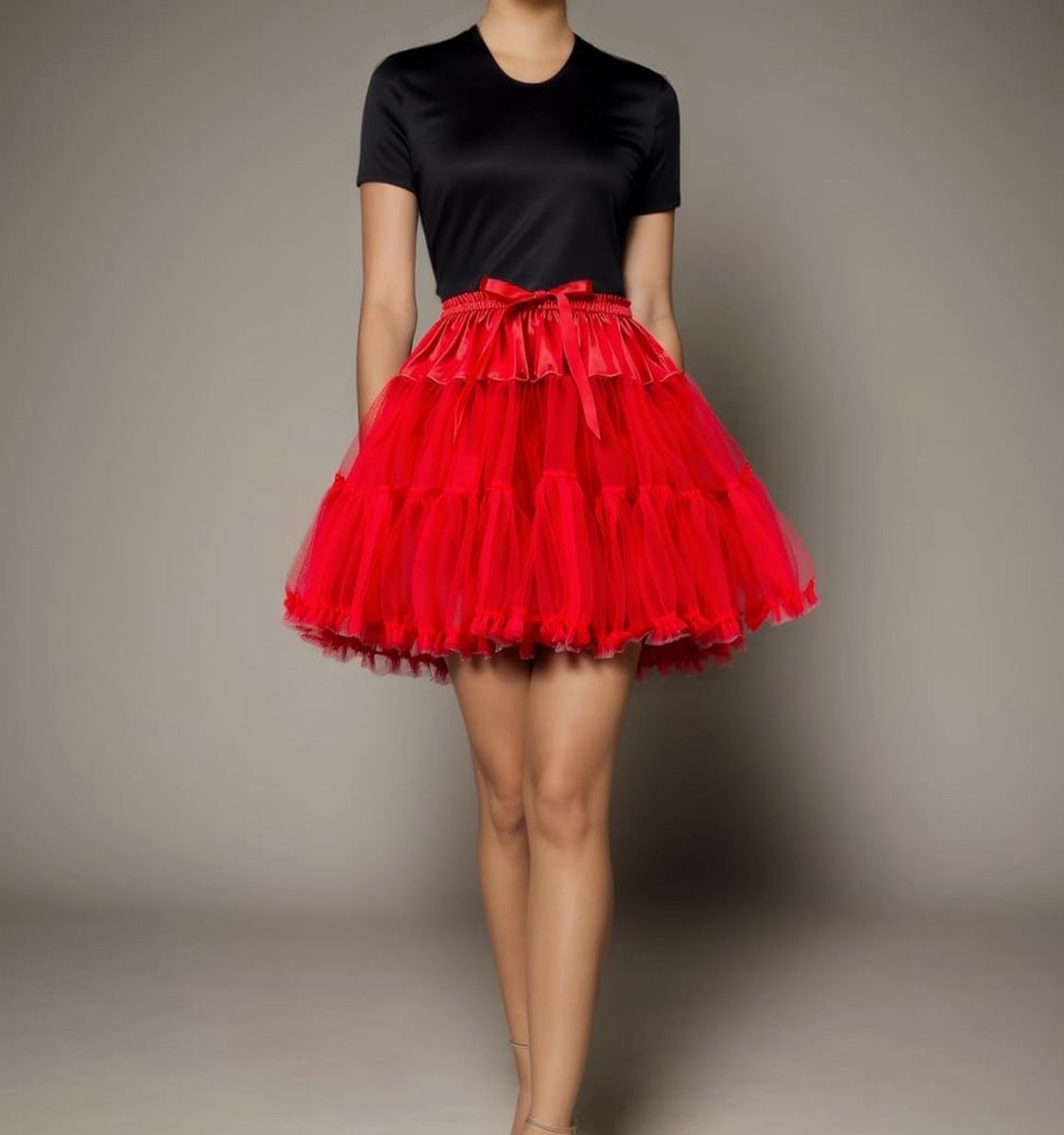XS Red Tutu Elastic Waist Petticoat Tulle Puffy Skirt Princess Ballet Dance Pettiskirts Dress Party Underskirt