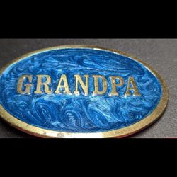 The Great American Buckle Co. USA Grandpa Vintage Brass Belt Buckle 1982  Brass Blue Wave Enamel
