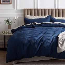 Bedsure Cotton Duvet Cover King - 100% Cotton Waffle Weave Navy Blue Duvet Cover King Size