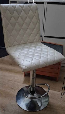 White Quilted Faux Leather Adjustable Bar Stool