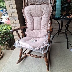 Nice Wood Rocking Chair. $40 Red Checked Cushions Are Additional $20