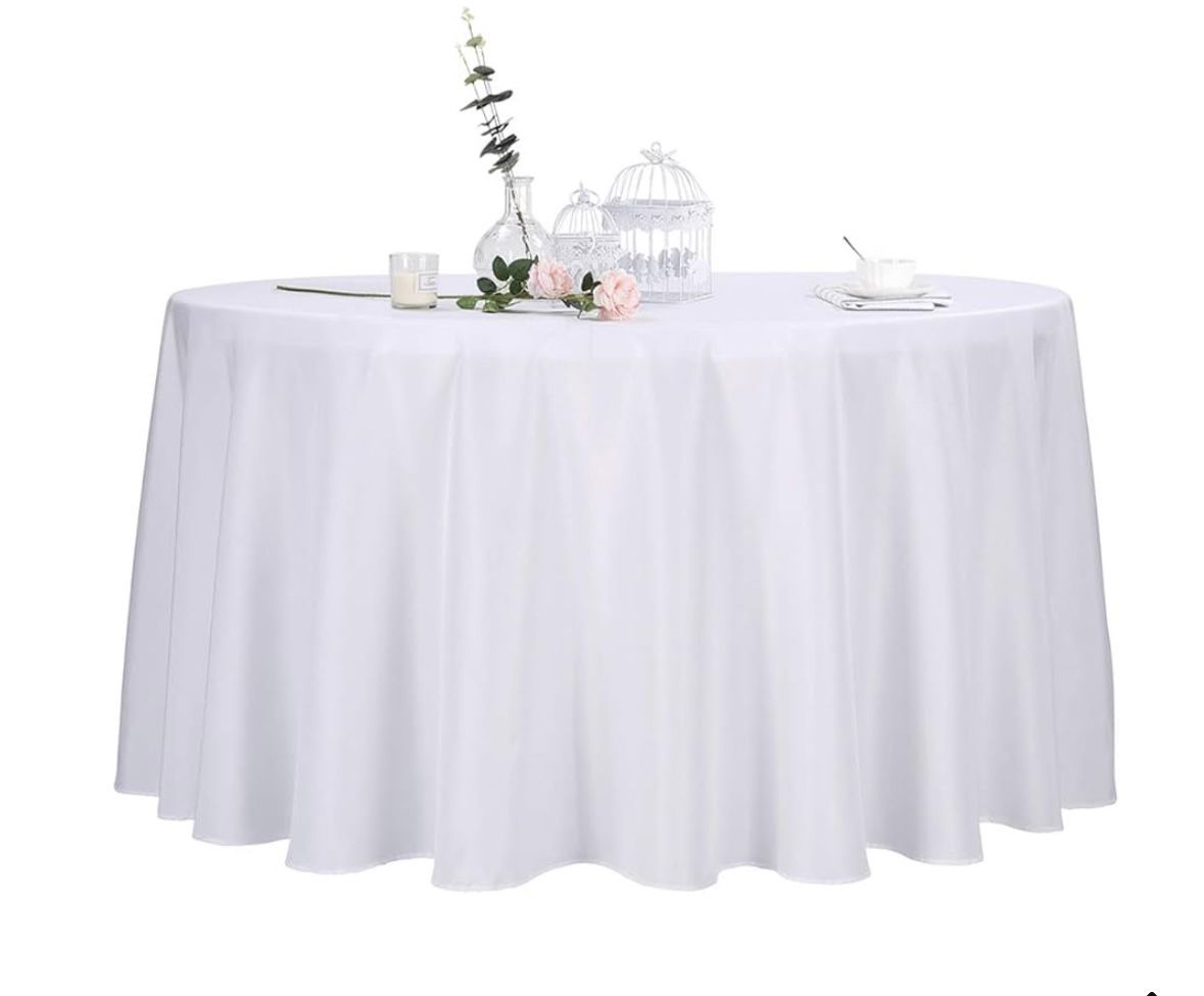 White Round Tablecloths In Polyester 108in