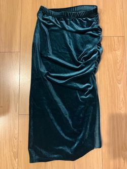 Teal Velvet Ruched Midi Skirt xs